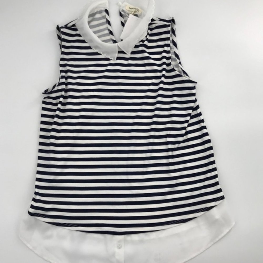 Faith and Joy Striped Ruffle Blouse sz S NWT